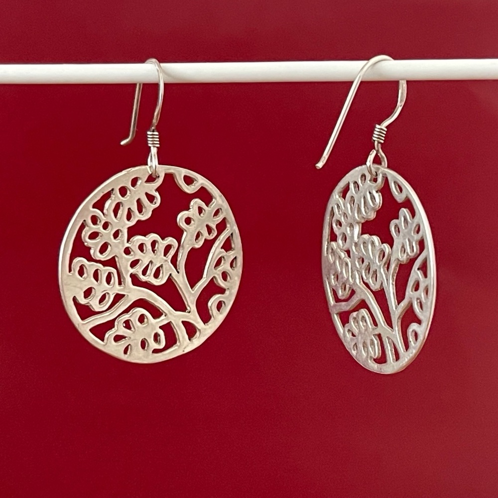 Sterling silver 925 filigree tree earrings.